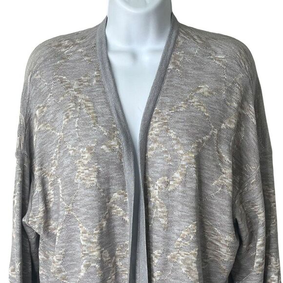 Pure Jill Women's Size L Long Cardigan Duster Delicate Open Front Gray Beige - Picture 2 of 9